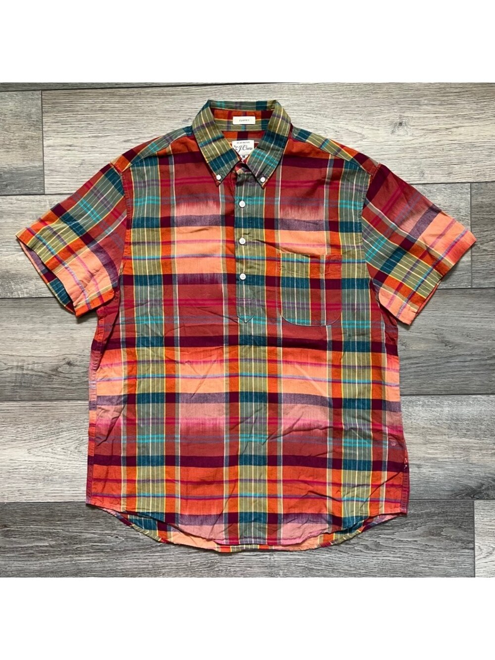 J.Crew Men's M Classic Indian Madras Short Sleeve Plaid Button Down Shirt Autumn
